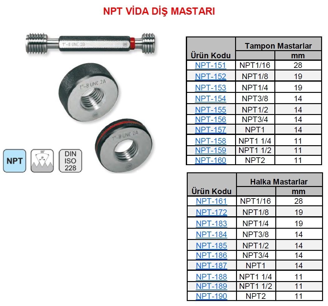 NPT 1 1/2 Geçer Geçmez Vida Tampon Mastar