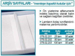 İsolab yedek index sayfası - 076.02.001 katalog nolu kutu için (50 adet)