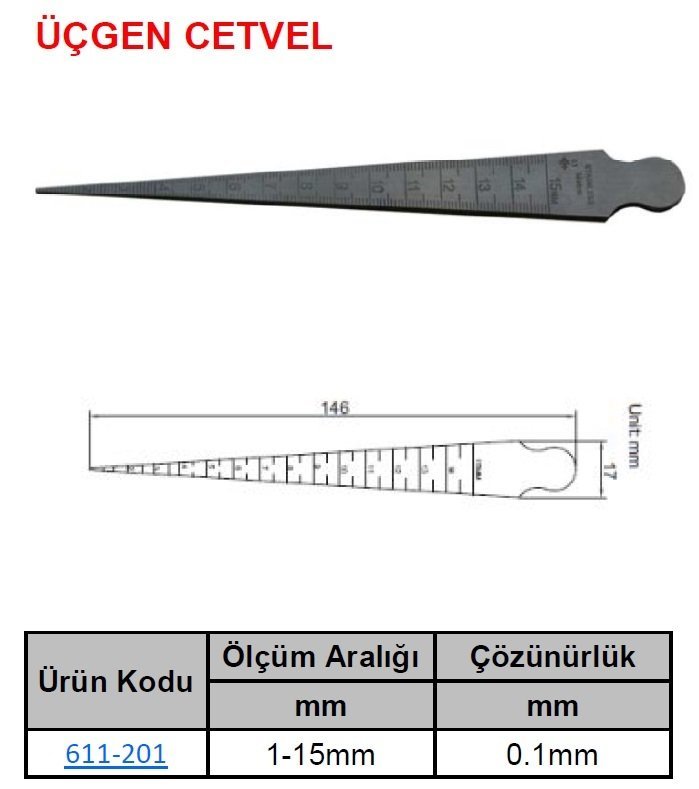 Üçgen Cetvel 1-15mm