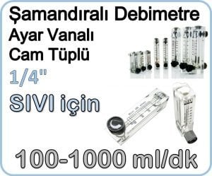 Cam Tüplü Ayar Vanalı Şamandıralı Debimetre Sıvı 100-1000 ml/dk