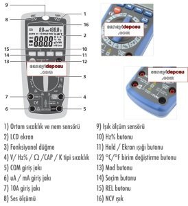 CEM DT61 Dijital Multimetre (Ses Ölçer Işık Ölçer Nem Ölçer Sıcaklık Ölçer)