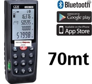 CEM iLDM-150 Çok Fonksiyonlu Bluetooth Lazermetre (70 metre ölçüm)