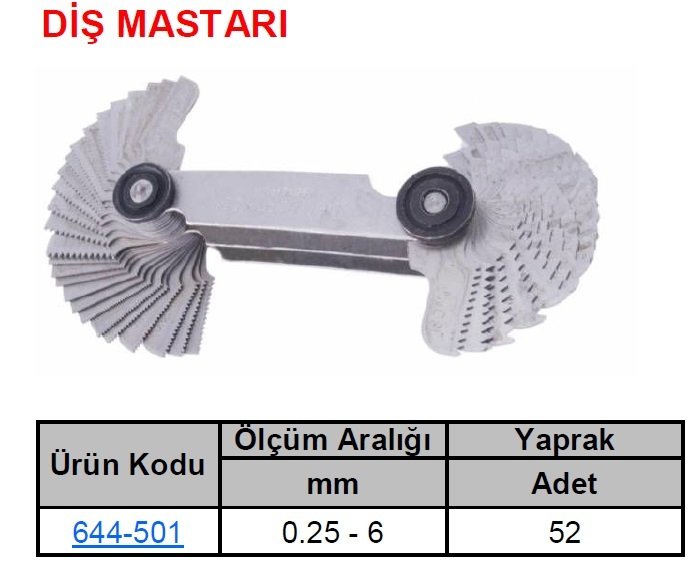 Diş Mastarı Metrik/Whitword 52 Parça