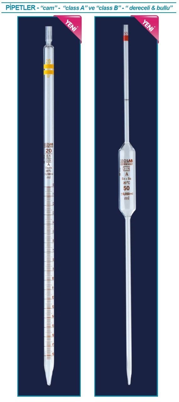 İsolab pipet - cam - dereceli - B kalite - amber skala