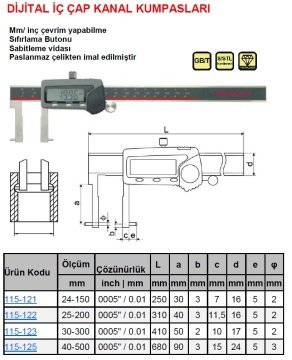 Dijital İç Çap Kanal Kumpas 150mm