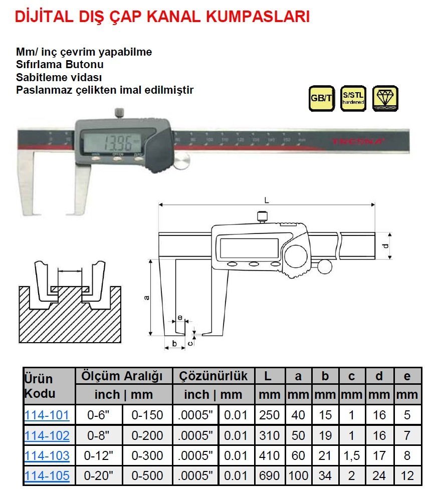 Dijital Dış Çap Kanal Kumpas 150mm