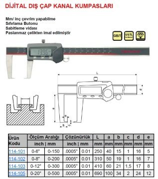 Dijital Dış Çap Kanal Kumpas 200mm