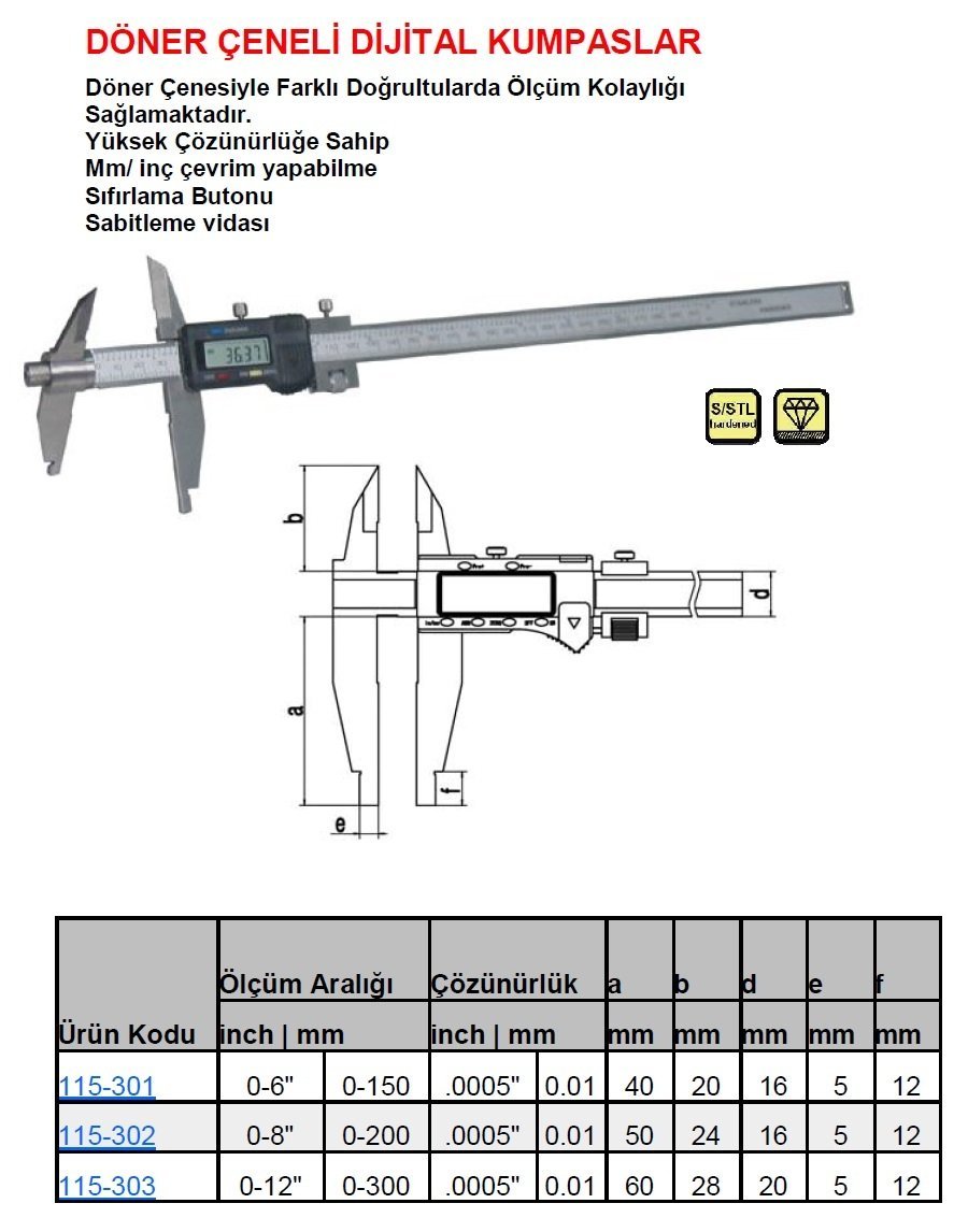 Döner Çeneli Dijital Kumpas 200mm