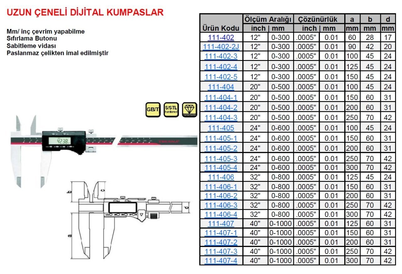 Uzun Çene Dijital Kumpas 500/250mm