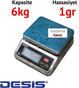 Desis S29 Dijital Yıkanabilir Terazi - Hassasiyet: 1 gr. Max: 6 kg.