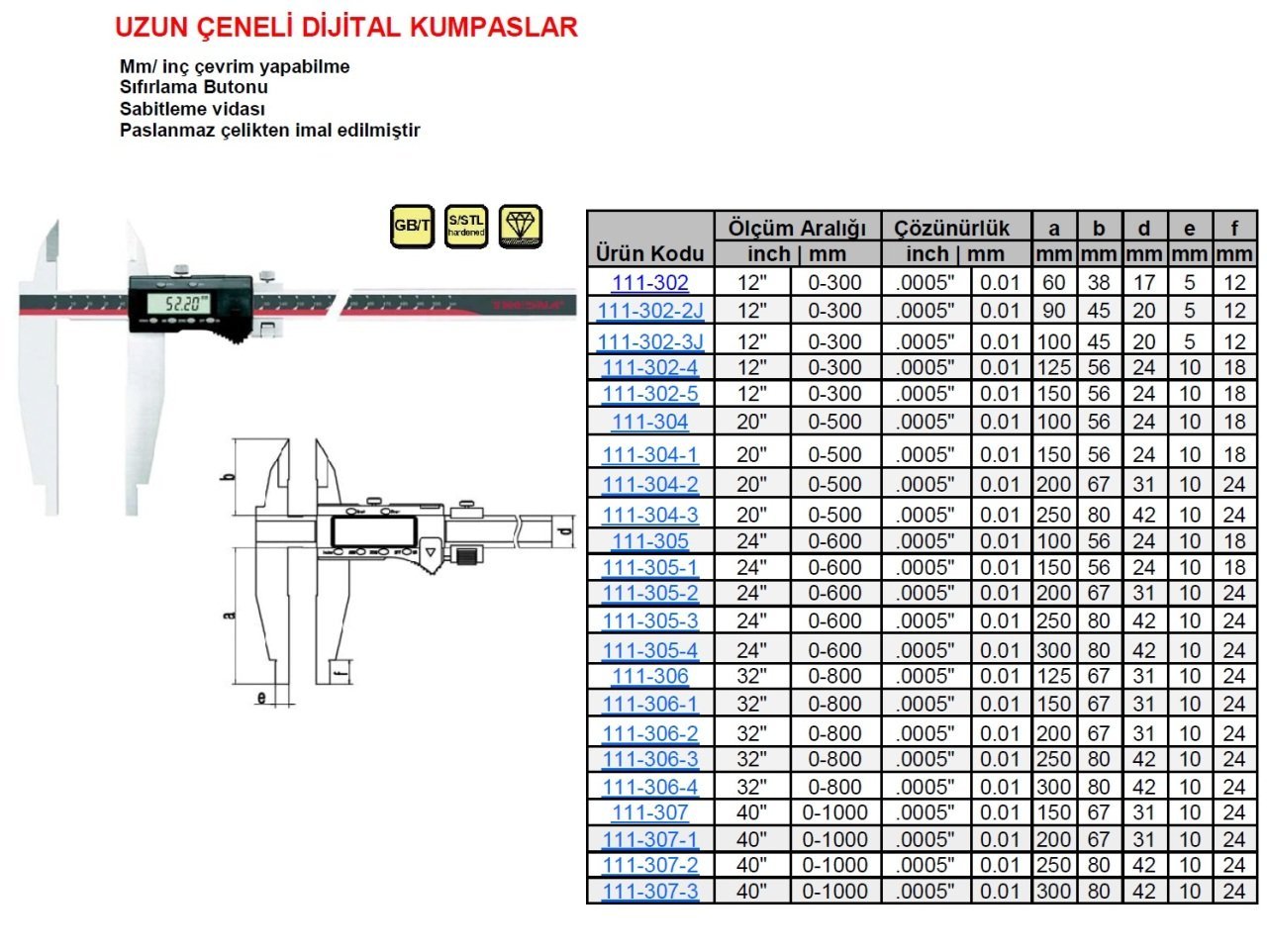Uzun Çene Dijital Kumpas 300/60mm