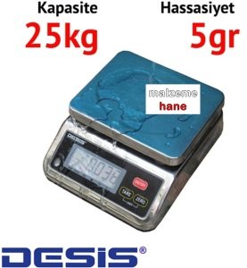 Desis S29 Dijital Yıkanabilir Terazi - Hassasiyet: 5 gr. Max: 25 kg.