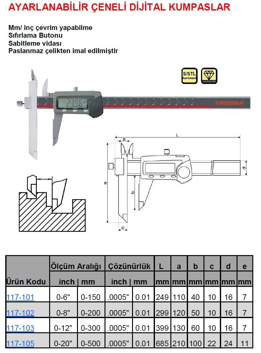 Ayarlanabilir Çeneli Dijital Kumpas 150mm