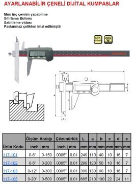 Ayarlanabilir Çeneli Dijital Kumpas 150mm