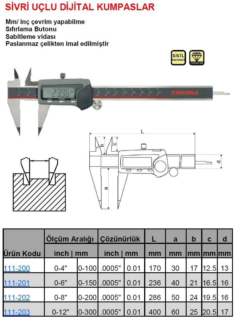 Sivri Uçlu Dijital Kumpas 100mm