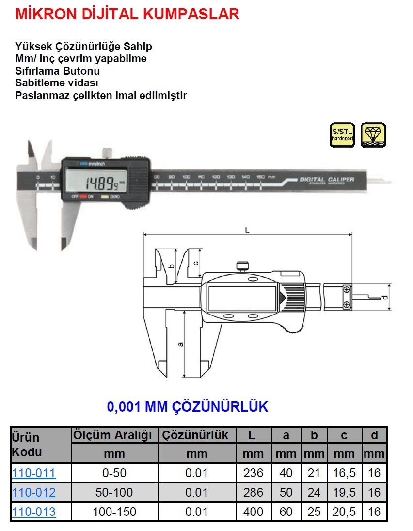 Dijital Mikron Kumpası 0-50/0.001mm