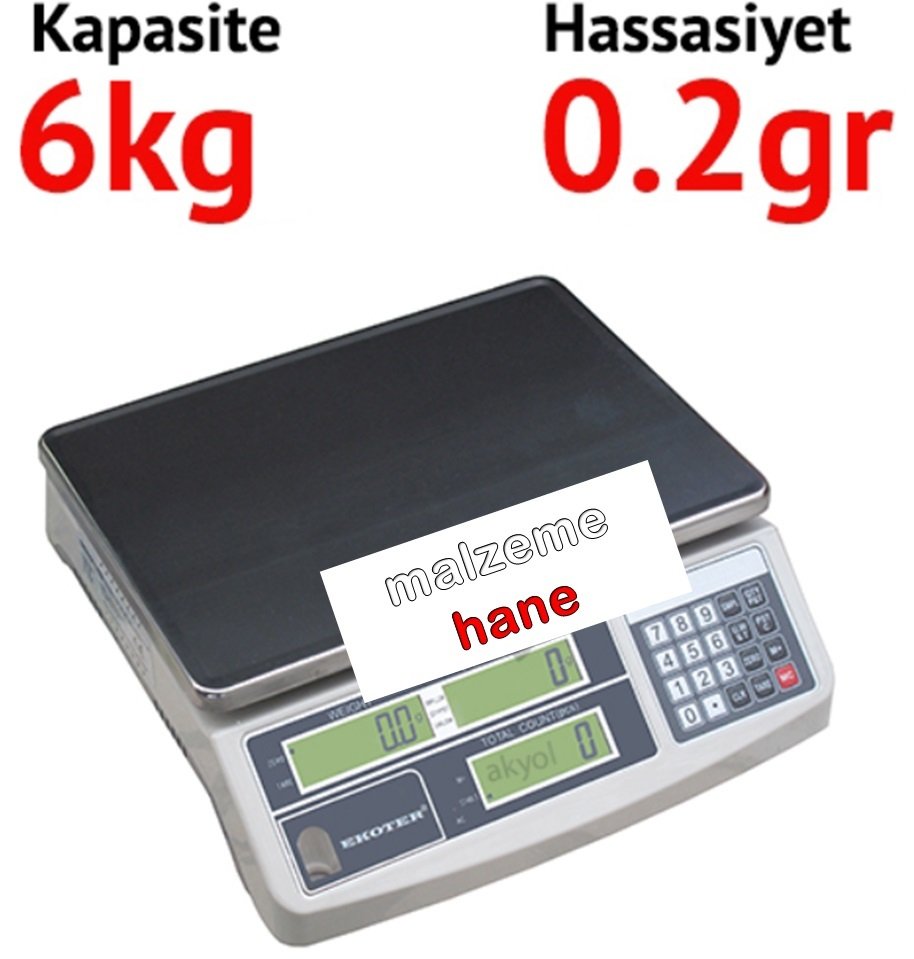 EKOTER H2-6 Dijital Hassas Sayıcı Terazi Hassasiyet: 0.2 gr. Max: 6 kg.