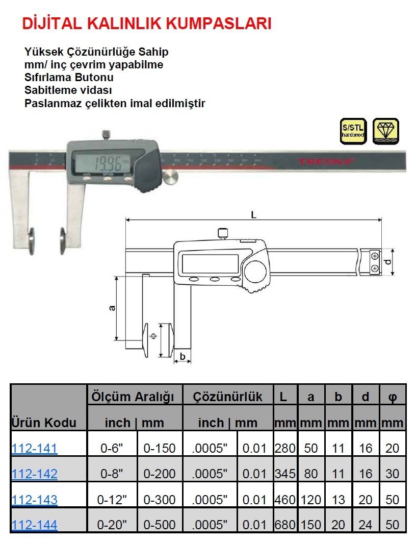 Dijital Kalınlık Kumpası 200mm