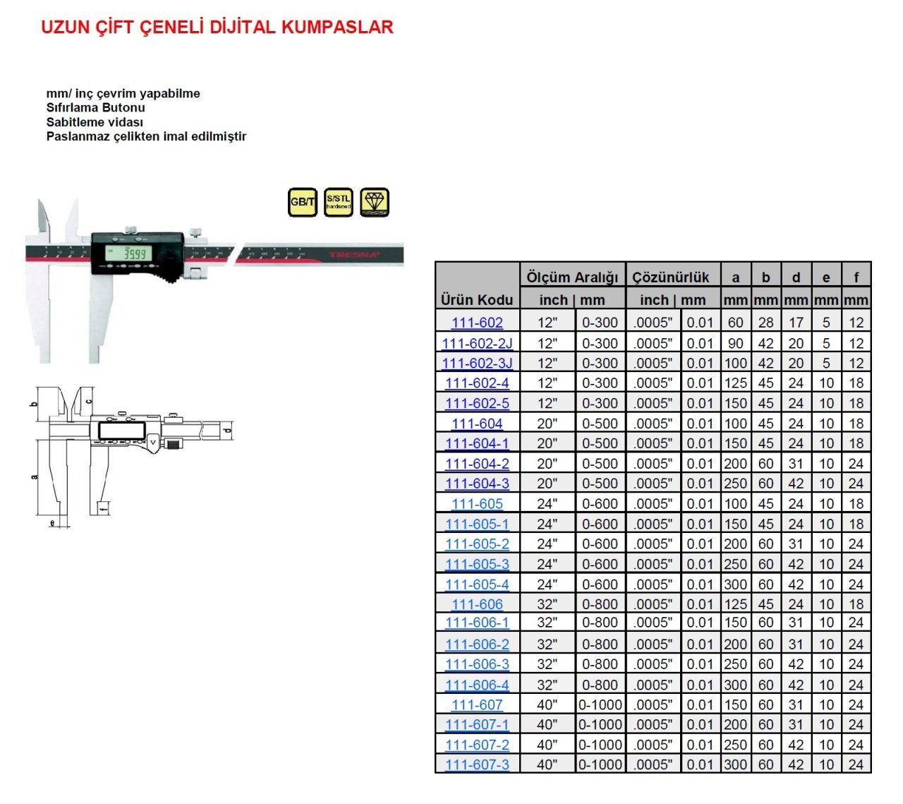 Dijital Çift Çene Kumpas 300/90mm