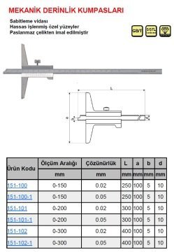 Mekanik Derinlik Kumpası 150/0.02mm