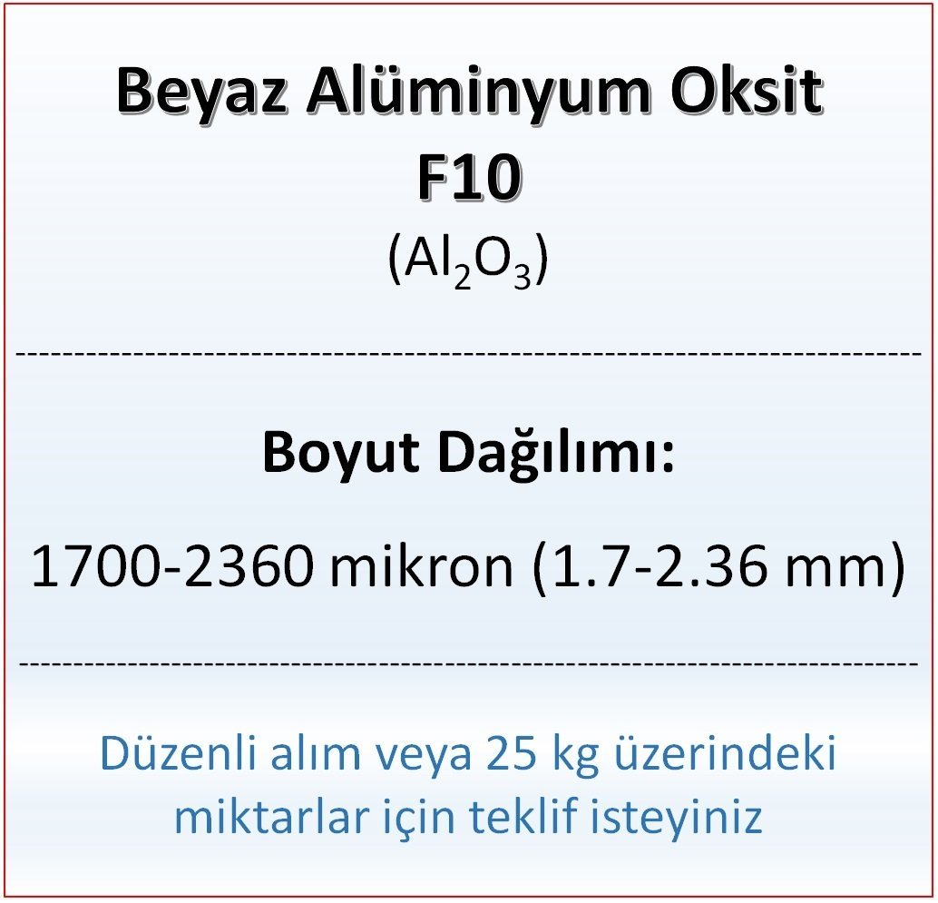 Alüminyum Oksit F10 - Al2O3 - 1700-2360mikron