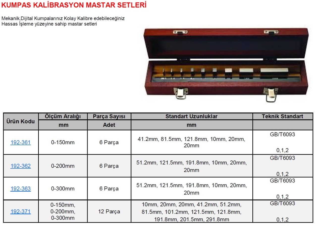 Kumpas Kalibrasyon Seti 150mm 6 Parça