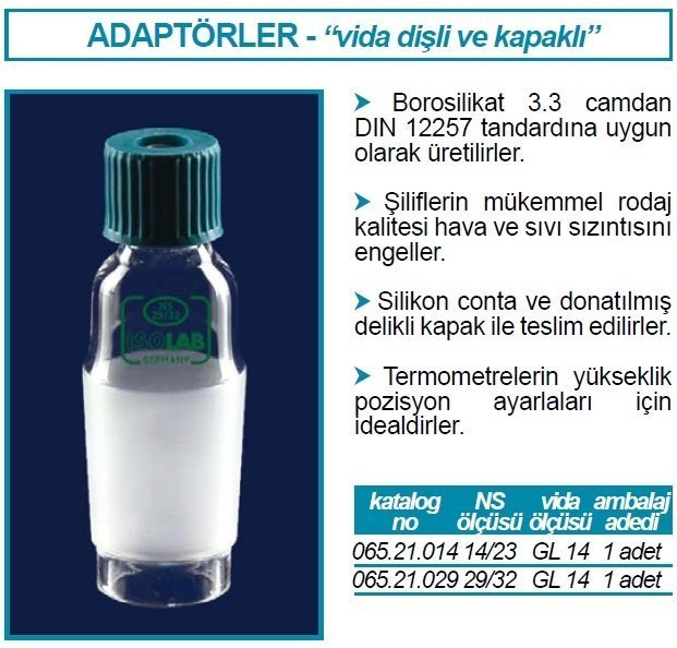 İsolab adaptör - vida kapaklı - termometre için - düz (1 adet)