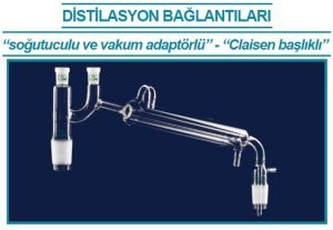 İsolab distilasyon bağlantıları - kondenserli & Claisen başlıklı - vakum adaptörlü (1 adet)