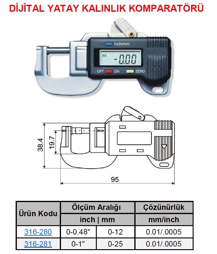 Yatay Dijital Kalınlık Komparatörü 0-25mm