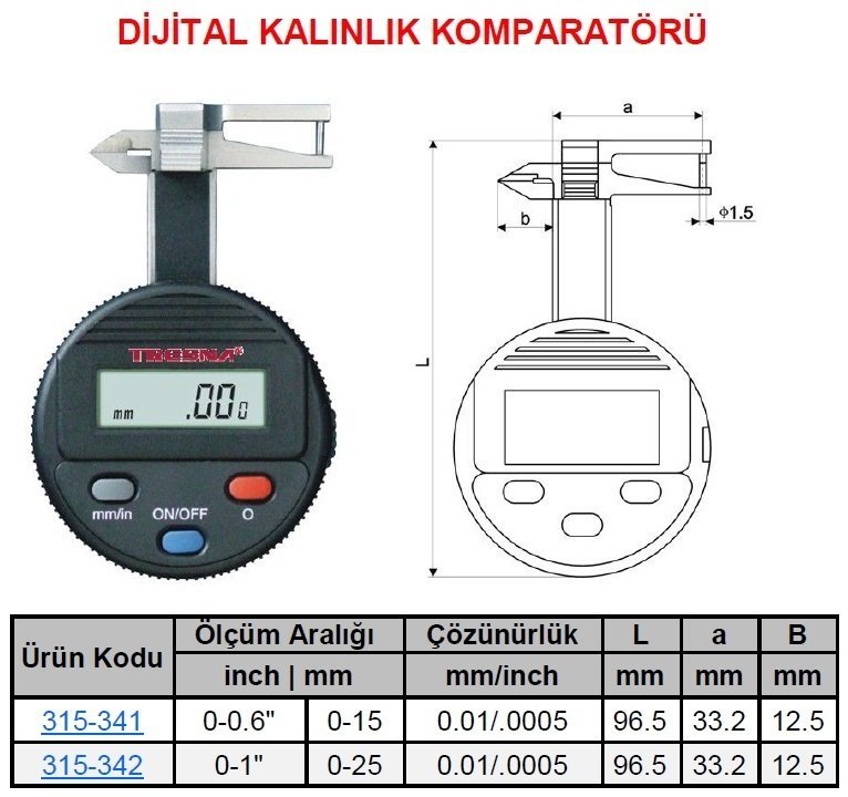 Dijital Kalınlık Komparatörü 0-25mm