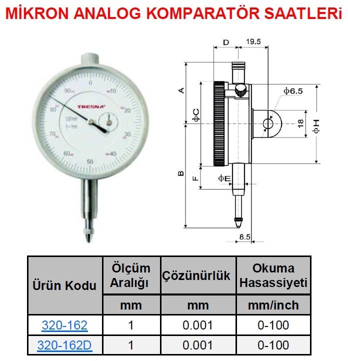 Analog Komparatör Saati 1/0.001mm