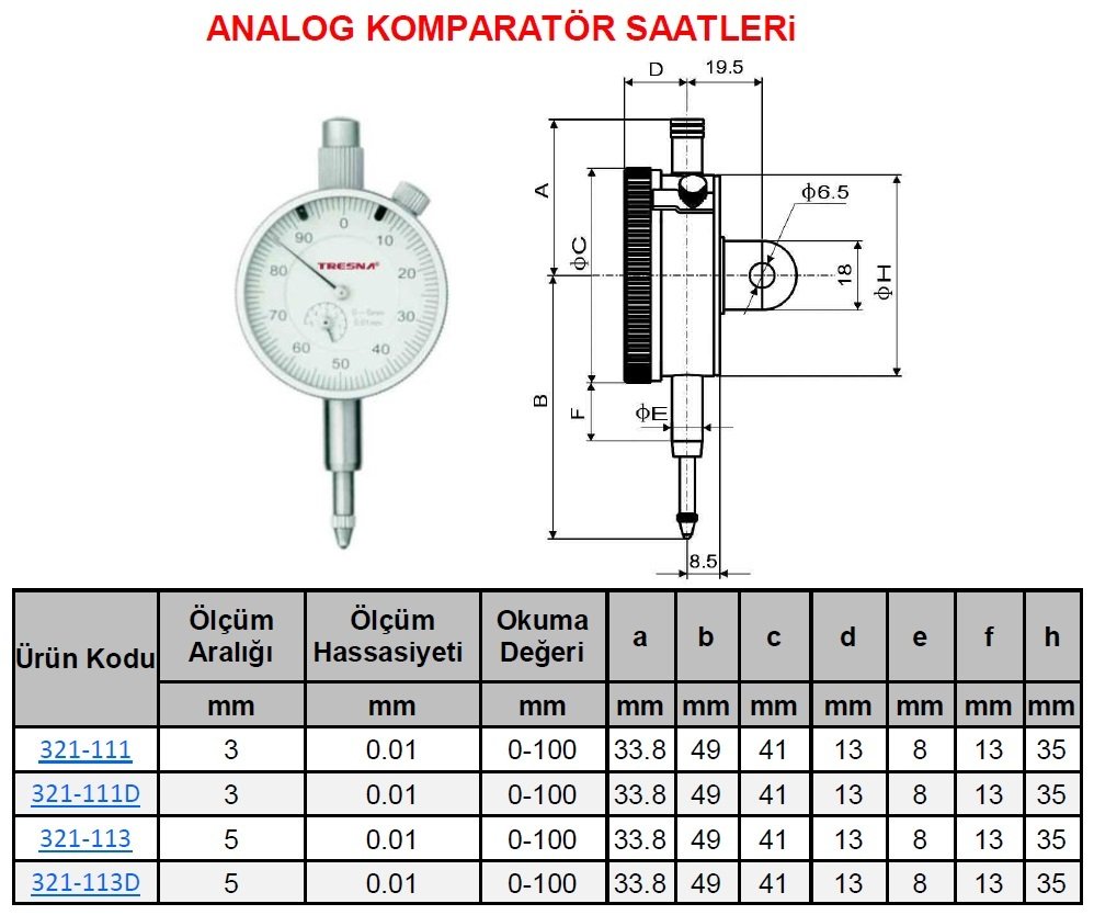 Analog Komparatör Saati 3/0.01mm