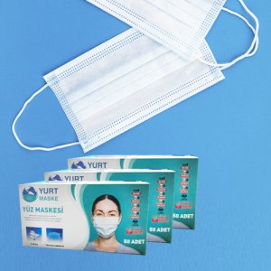 Yurt Maske 3 Katlı Cerrahi Maske (50li Kutu) Burun Telli (Yeni Nesil)