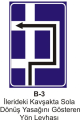 İlerideki Kavşakta Sola Dönüş Yasağını Gösteren Yön Levhası
