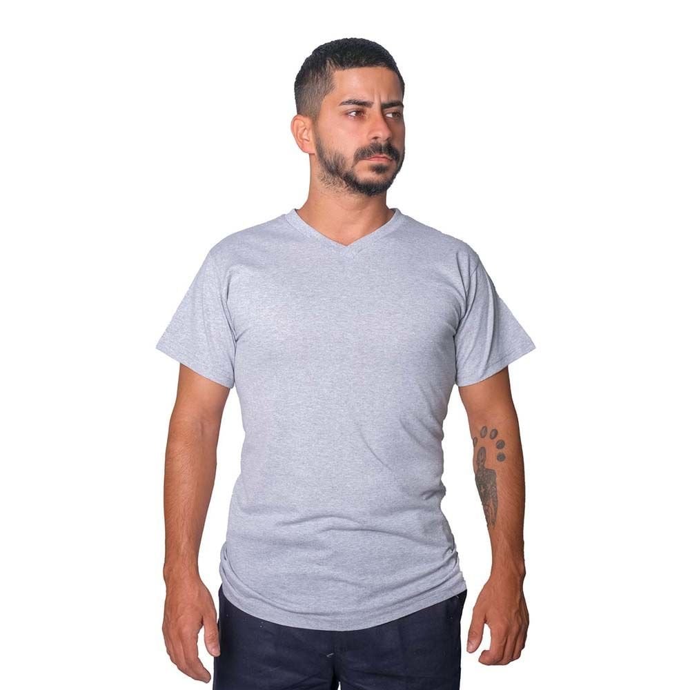 V Yaka Tişört Gri Renk