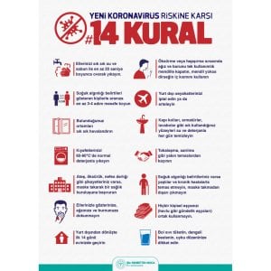 14 Kural Korona Virüs Pandemi Uyarı Levhası