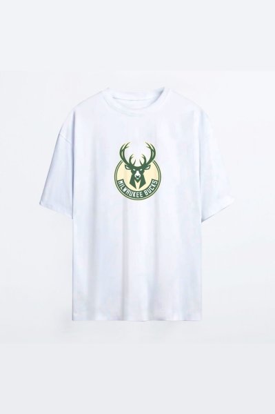 Milwaukee Bucks 133 Beyaz HG Erkek Oversize Tshirt - Tişört XL