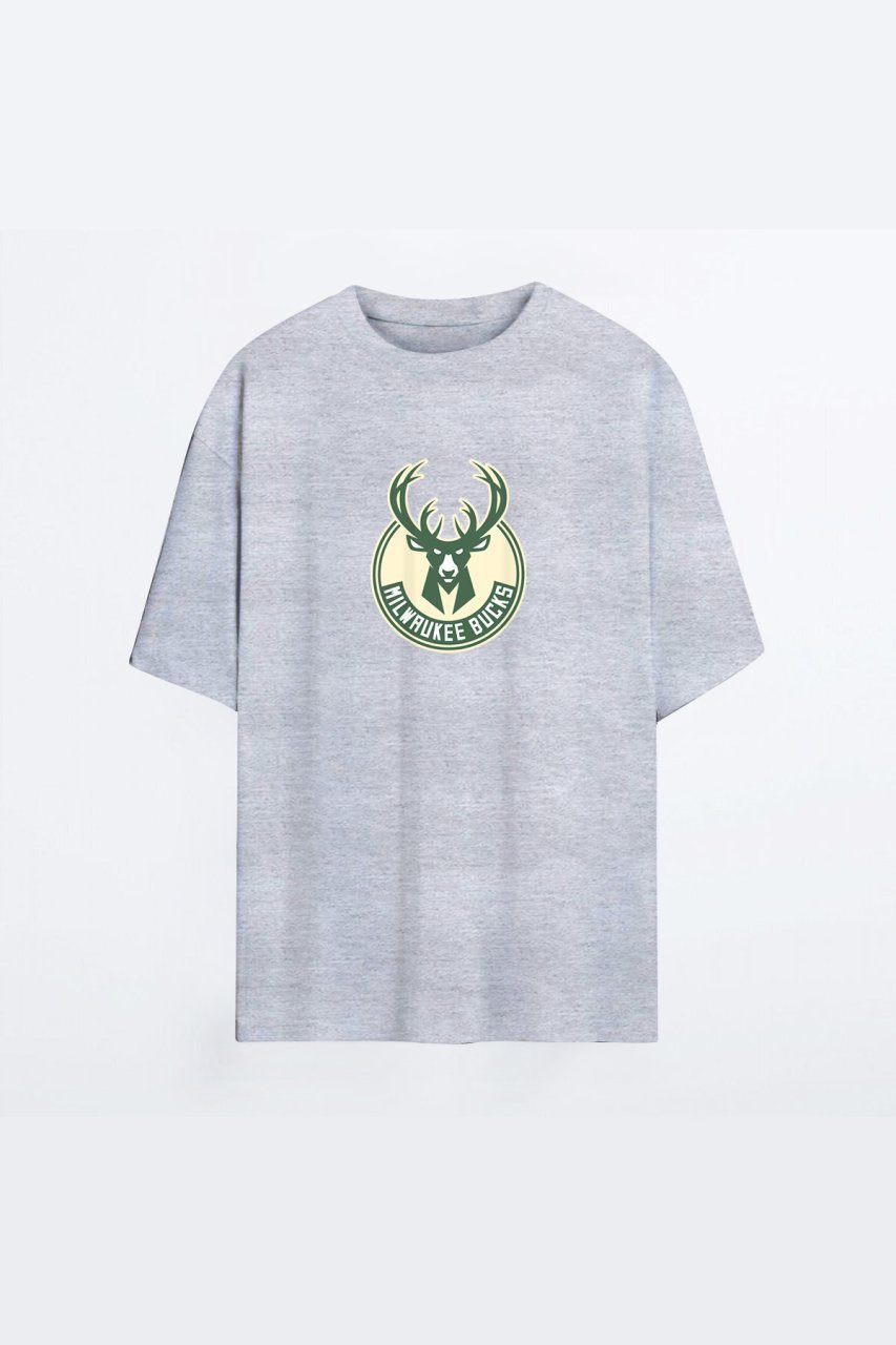 Milwaukee Bucks 133 Gri HG Erkek Oversize Tshirt - Tişört S