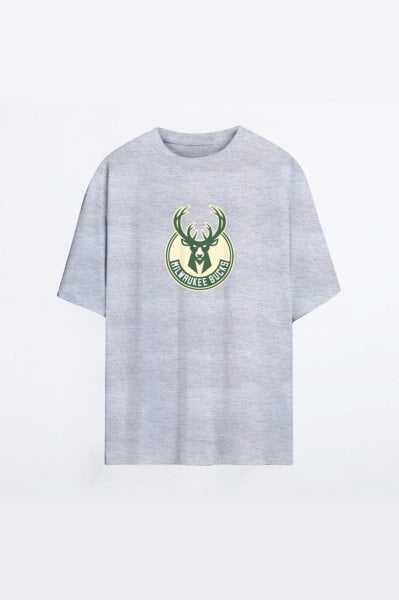 Milwaukee Bucks 133 Gri HG Erkek Oversize Tshirt - Tişört L