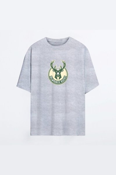 Milwaukee Bucks 133 Gri HG Erkek Oversize Tshirt - Tişört XXL