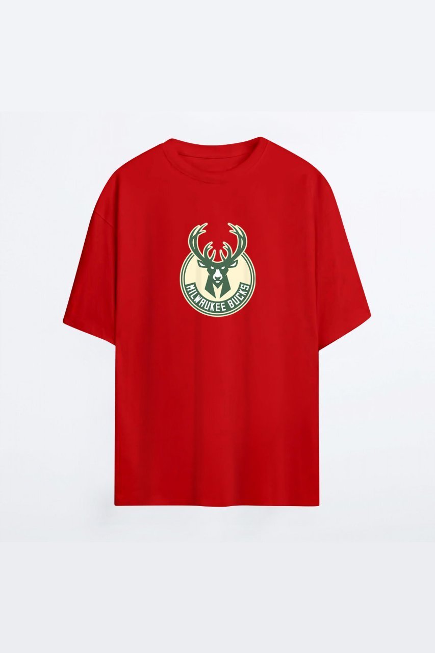 Milwaukee Bucks 133 Kırmızı HG Erkek Oversize Tshirt - Tişört XXL