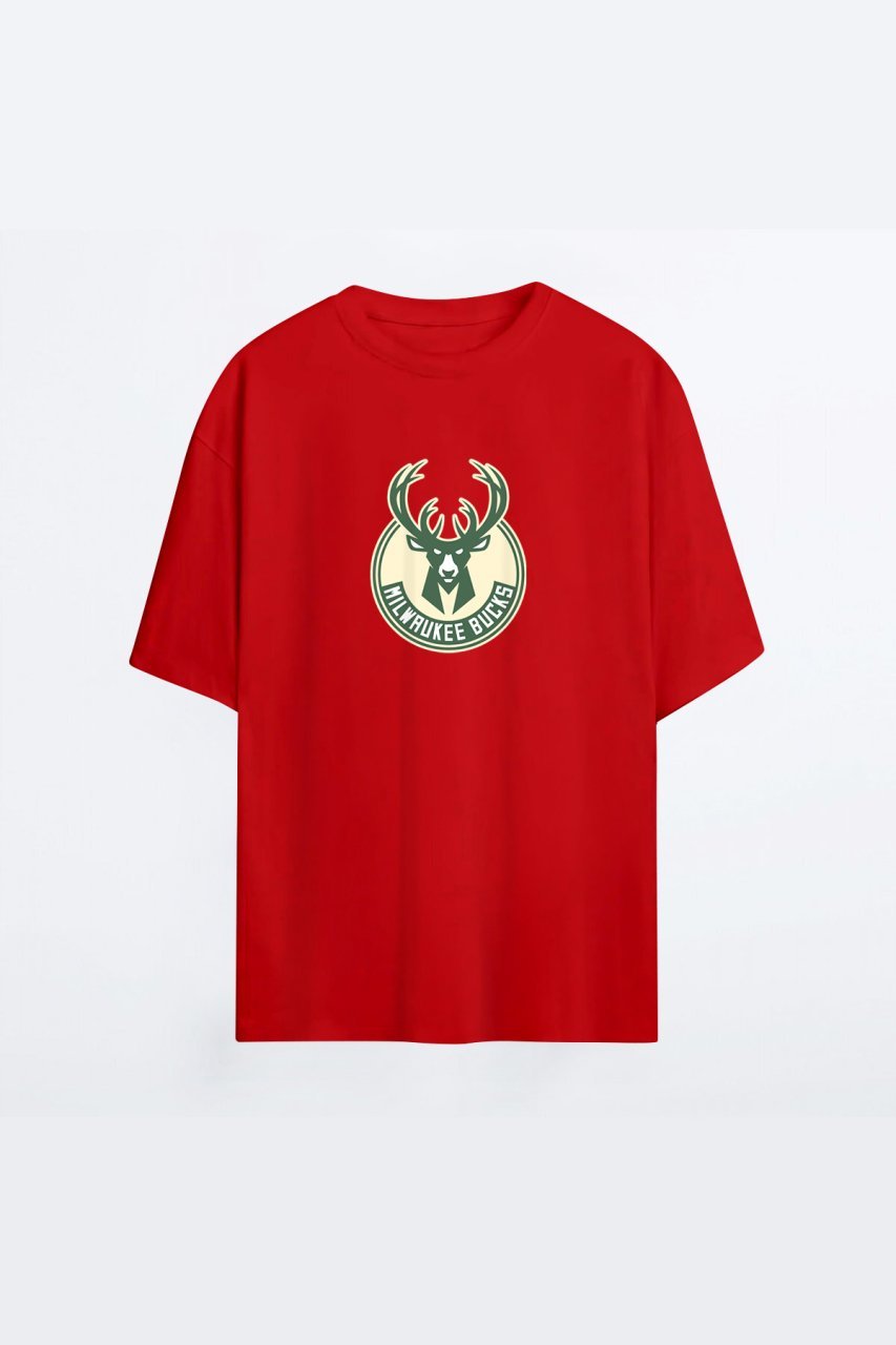 Milwaukee Bucks 133 Kırmızı HG Erkek Oversize Tshirt - Tişört XS