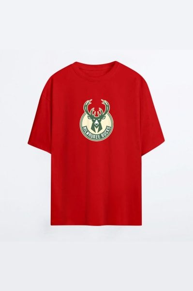 Milwaukee Bucks 133 Kırmızı HG Erkek Oversize Tshirt - Tişört XS