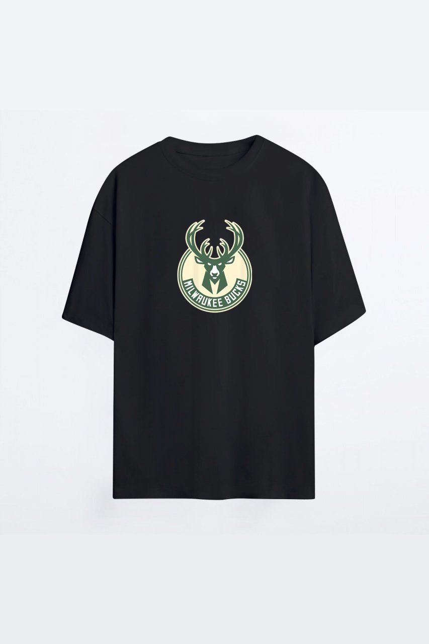 Milwaukee Bucks 133 Siyah HG Erkek Oversize Tshirt - Tişört XS