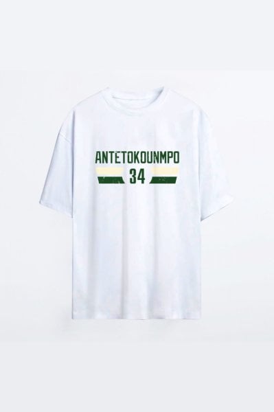 Milwaukee Bucks 135 Beyaz HG Erkek Oversize Tshirt - Tişört L