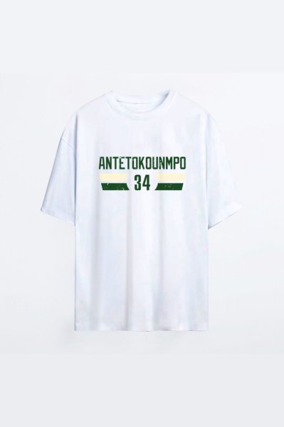 Milwaukee Bucks 135 Beyaz HG Erkek Oversize Tshirt - Tişört XXXL