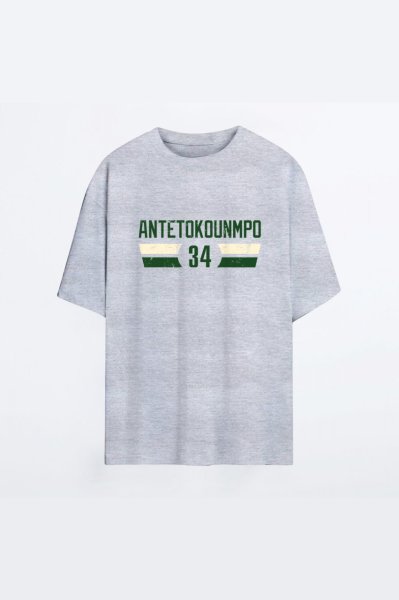 Milwaukee Bucks 135 Gri HG Erkek Oversize Tshirt - Tişört M