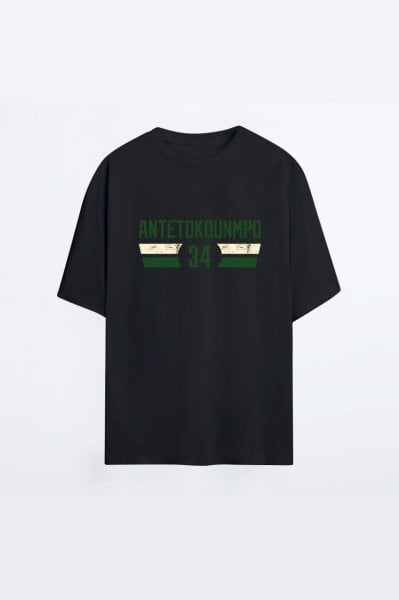 Milwaukee Bucks 135 Siyah HG Erkek Oversize Tshirt - Tişört XXXL