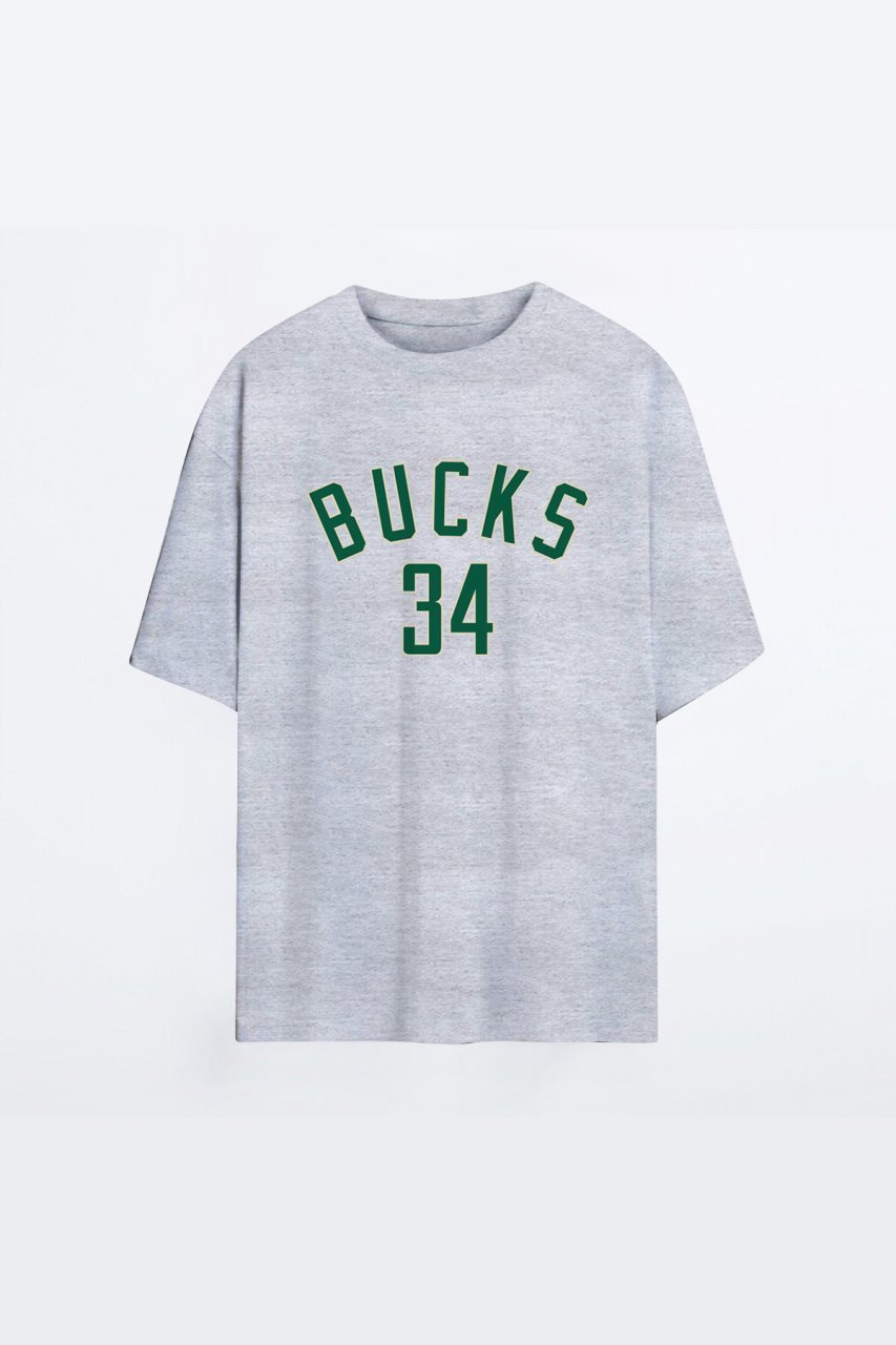 Milwaukee Bucks 136 Gri HG Erkek Oversize Tshirt - Tişört XXL