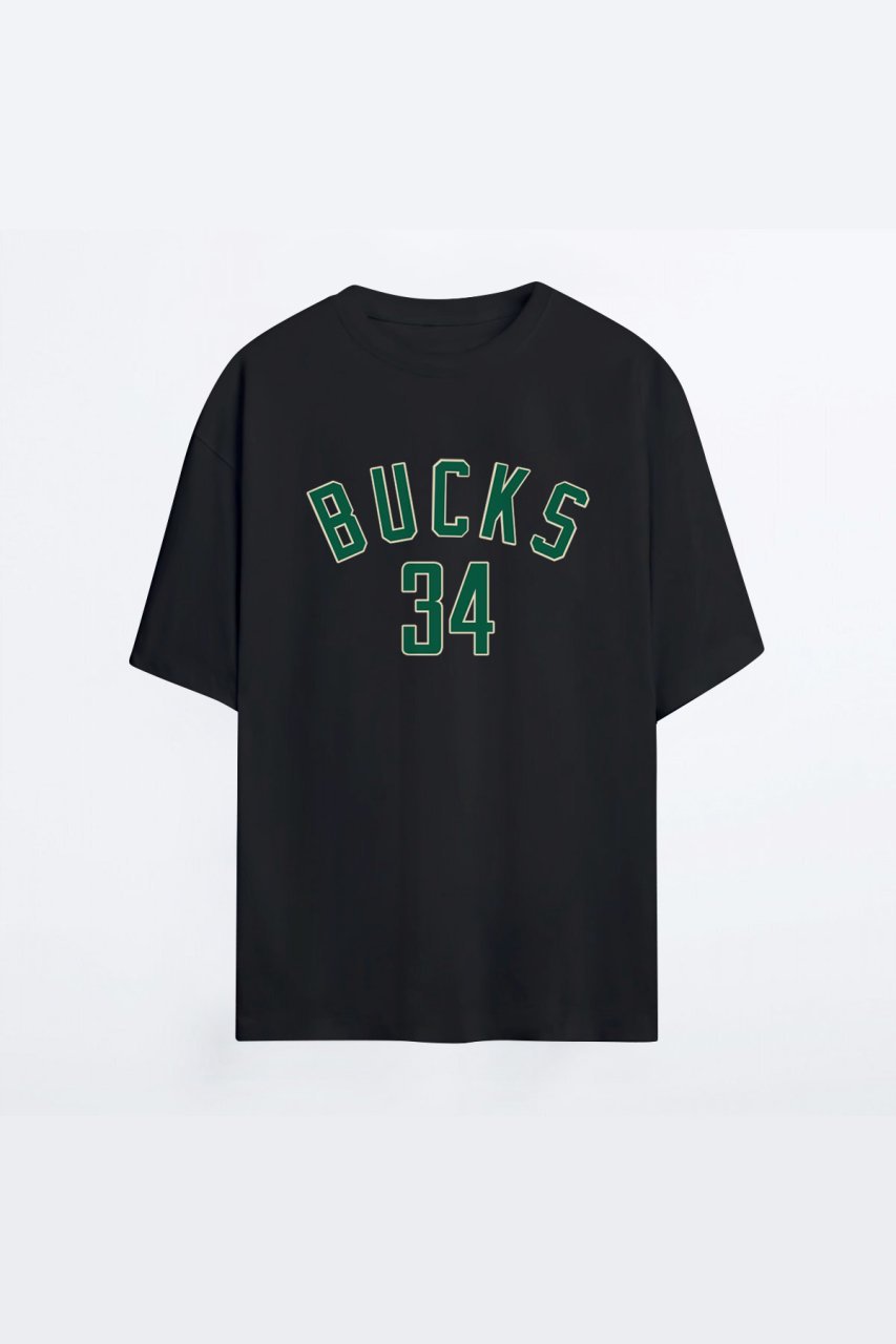 Milwaukee Bucks 136 Siyah HG Erkek Oversize Tshirt - Tişört XXXL
